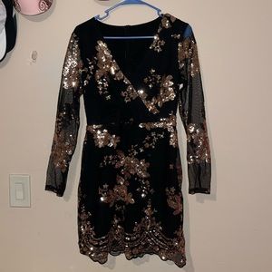 D & M black dress with rose gold sequins